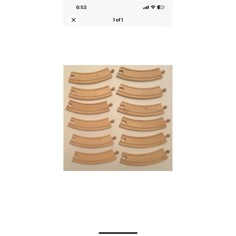 Thomas & Friends 12 Plain 6.5 inch Curved Wooden Tracks Used Two-Sided One-Piece